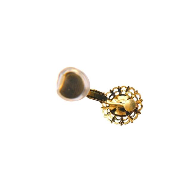 Vintage Clip On Agate Earrings Green Clustered Chips Filigree Gold Tone - Picture 10 of 11